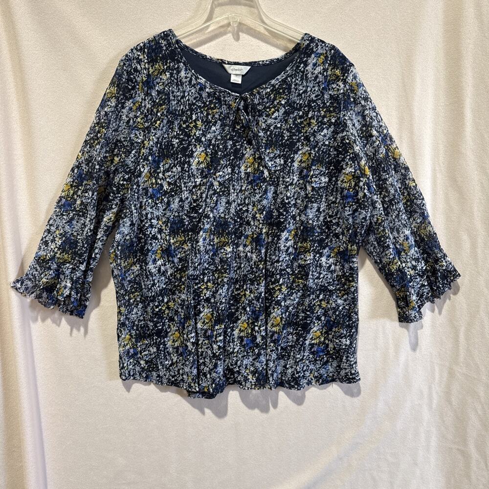 CJ Banks Blouse Womens 3X Tie Neck Keyhole Floral Print Plus Size Top